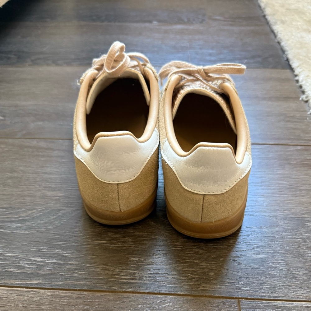 adidas Beige Gazelle Suede Sneaker with White Stripes - Picture 4 of 6